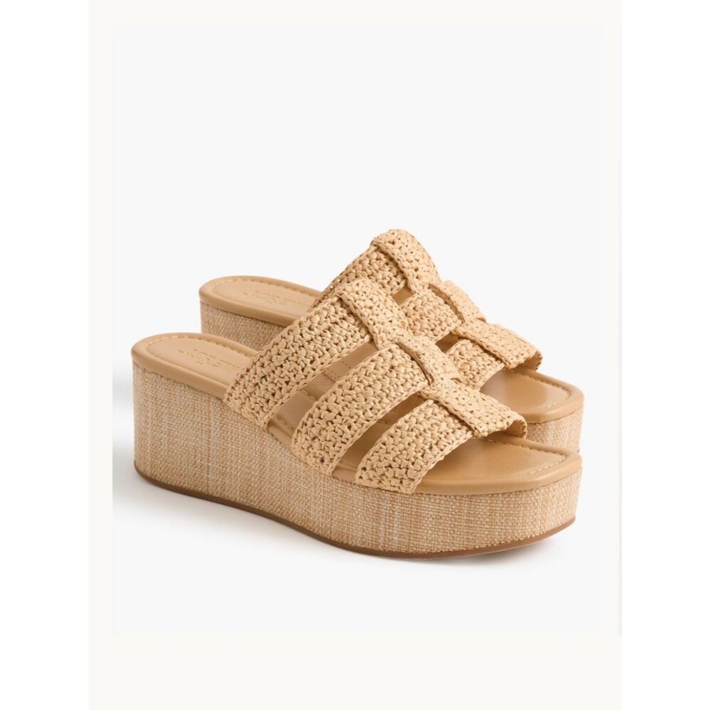 J. Crew Factory Fisherman Flat-Form Wedges size 7M Natural Raffia Sandals Shoes